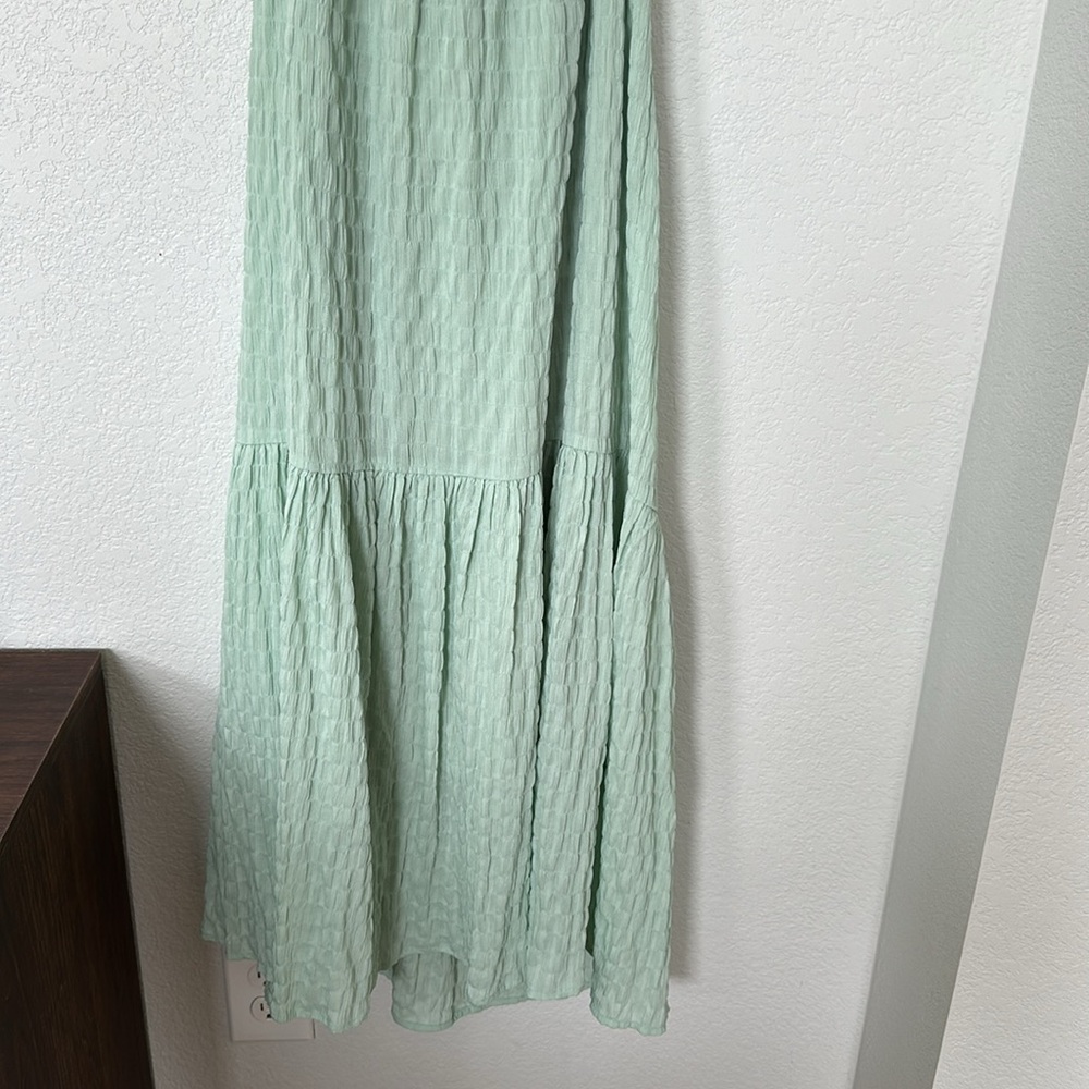 LUSH Dreamiest Darling Mint Smocked Tie-Back Tiered Midi Dress Small - Picture 6 of 10